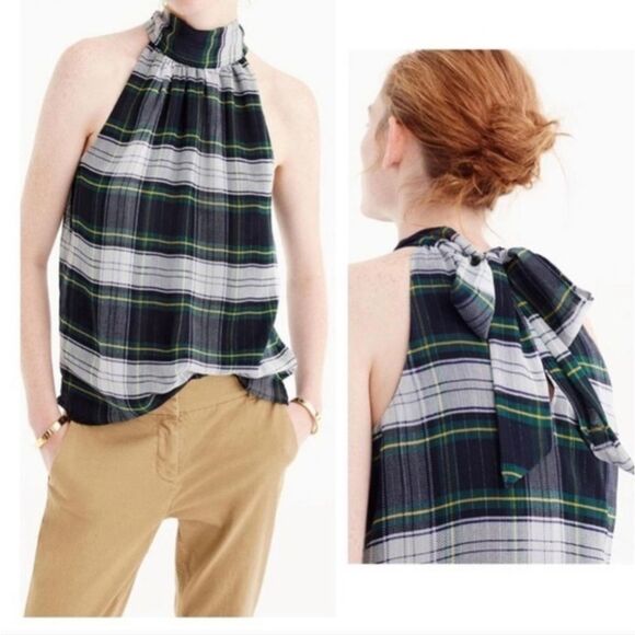 Jcrew Halter top with necktie in  plaid chiffon blend size s - Picture 1 of 5